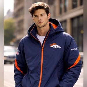 Reebok Denver Broncos Hooded NFL Jacket Navy/Orange Men’s XL Great condition